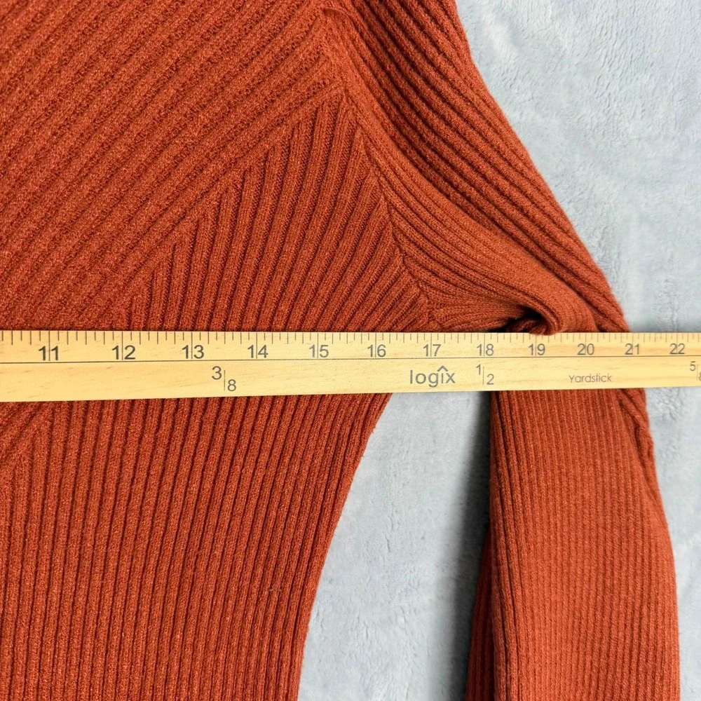 Vici Archie Ribbed Sweater Womens L‎ Burnt Orange Puff Sleeve Fitted Knit